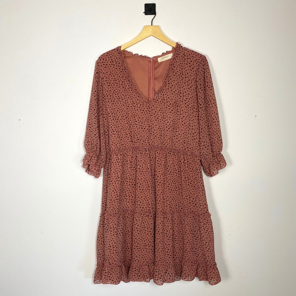 A Beautiful Soul Altar'd State Pink Print‎ Tiered Dress Long Sleeve Size X 1X
